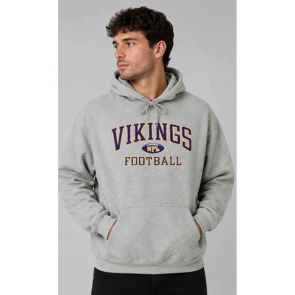 Vintage NFL Minnesota Vikings Football Hoodie Gray Men L Pullover Sweatshirt Y2K